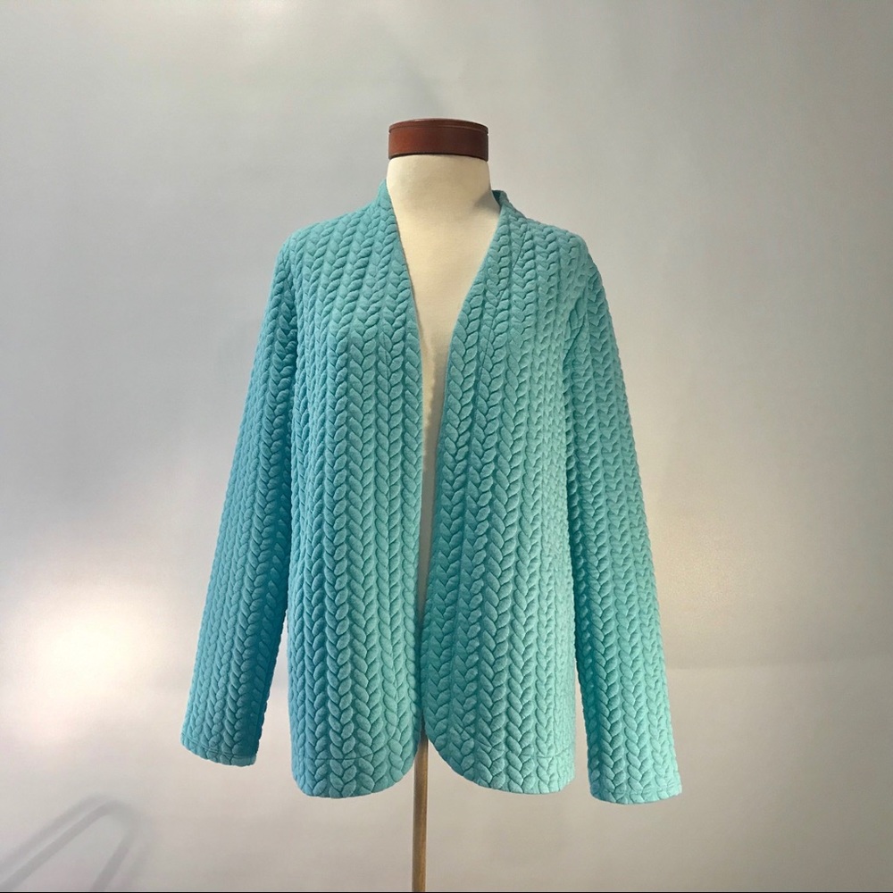 Talbots teal cable quilted jacket M